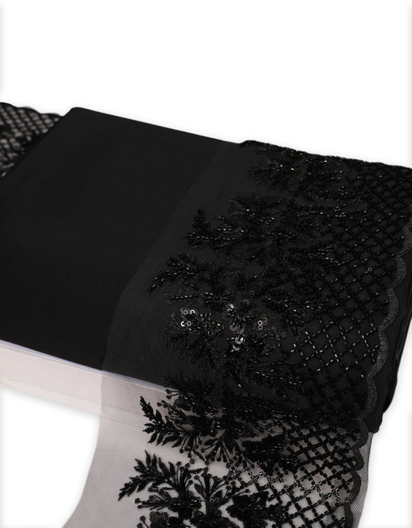 Aurora Blossom Beaded Border Lace Mix and Match - (Black) + Satin (Black)